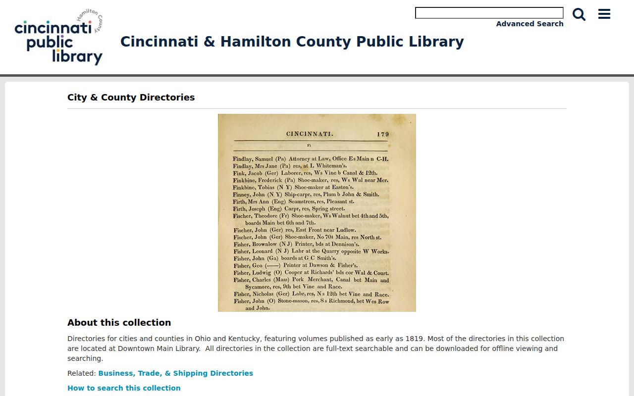 Lebanon city directory search in a Warren County historical collection