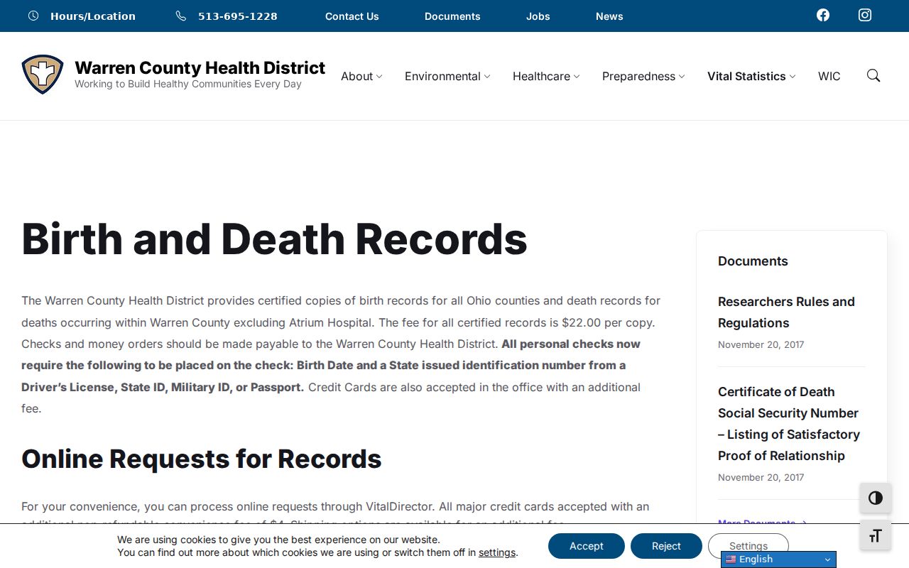 Lebanon residents directory Warren County vital records source