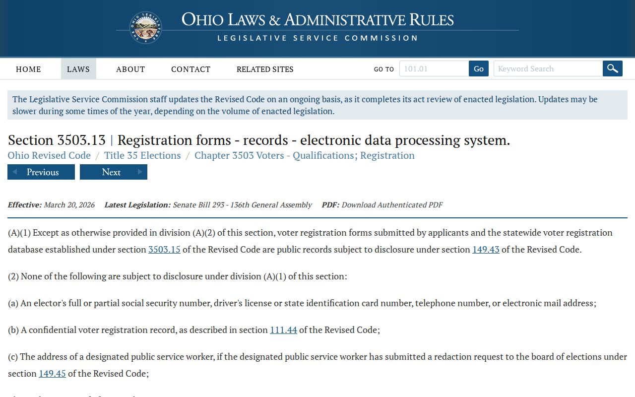 Ohio voter-record access and confidentiality information