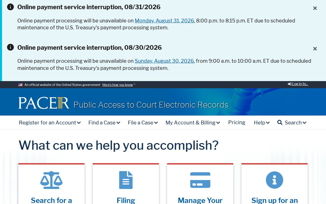 Lebanon previous residents federal court PACER records page