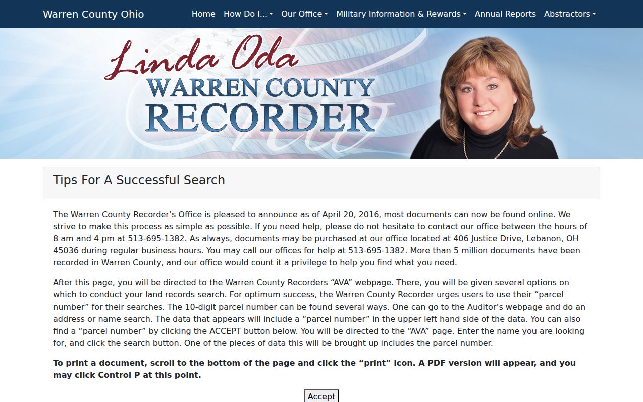 Lebanon street directory Warren County Recorder deed search instructions