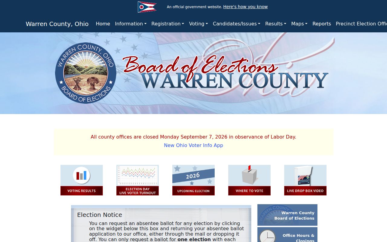 Lebanon ZIP code directory reference to the Warren County elections office